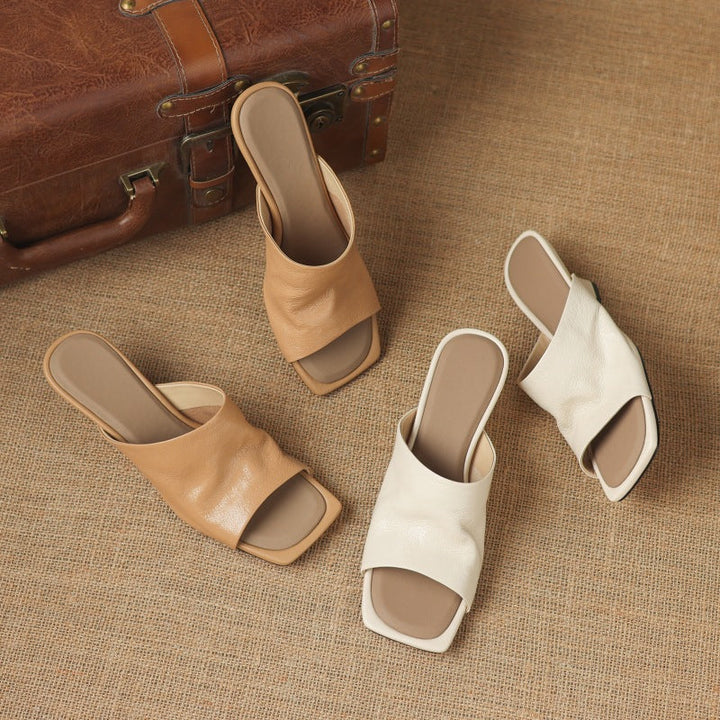 Gloria | Square-Toe Leather Wedge Mules