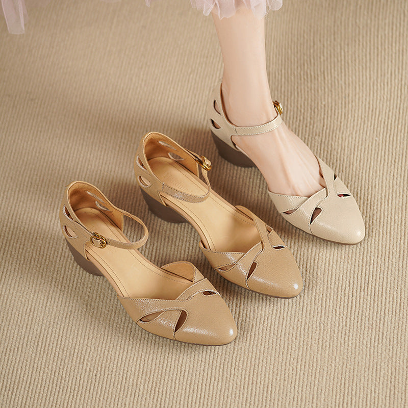 Cutwork leather ankle-strap heels, top view of Oat Ivory pair