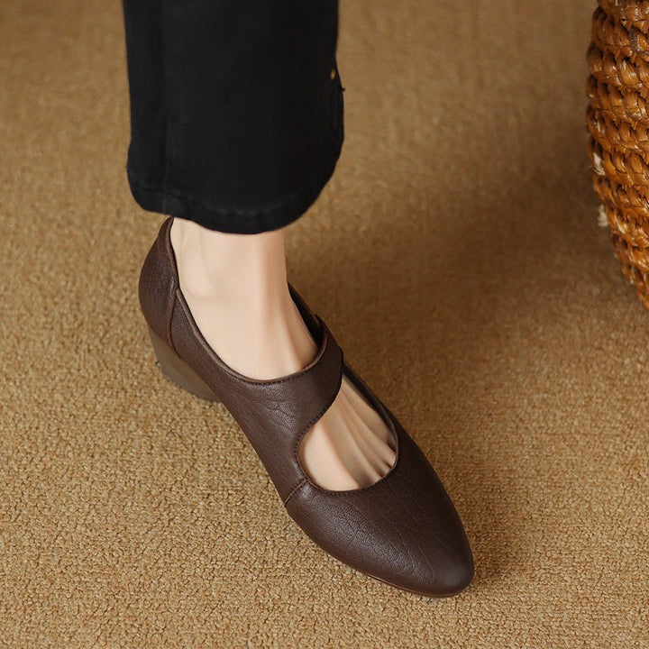 Suzanne wedges, front view in Espresso Brown