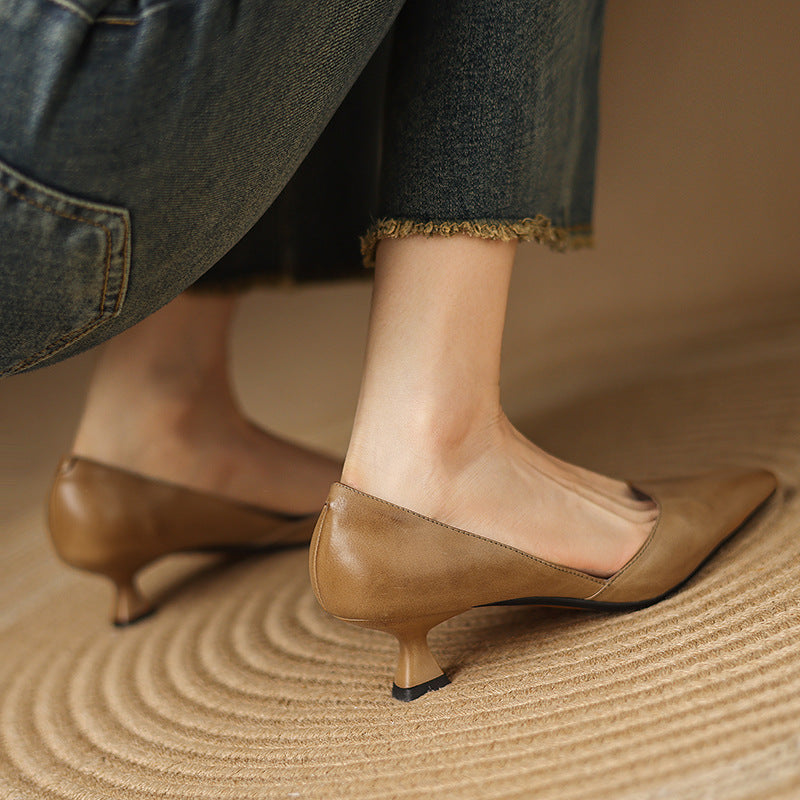 Vivian | Pointed Leather Kitten Heels