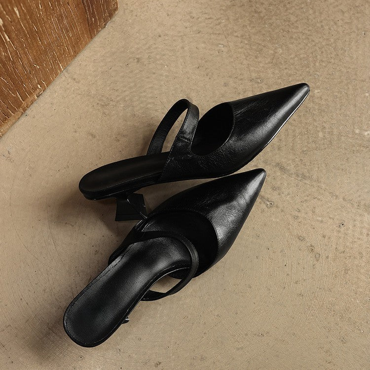 Sabine heeled mules, back view of open heel