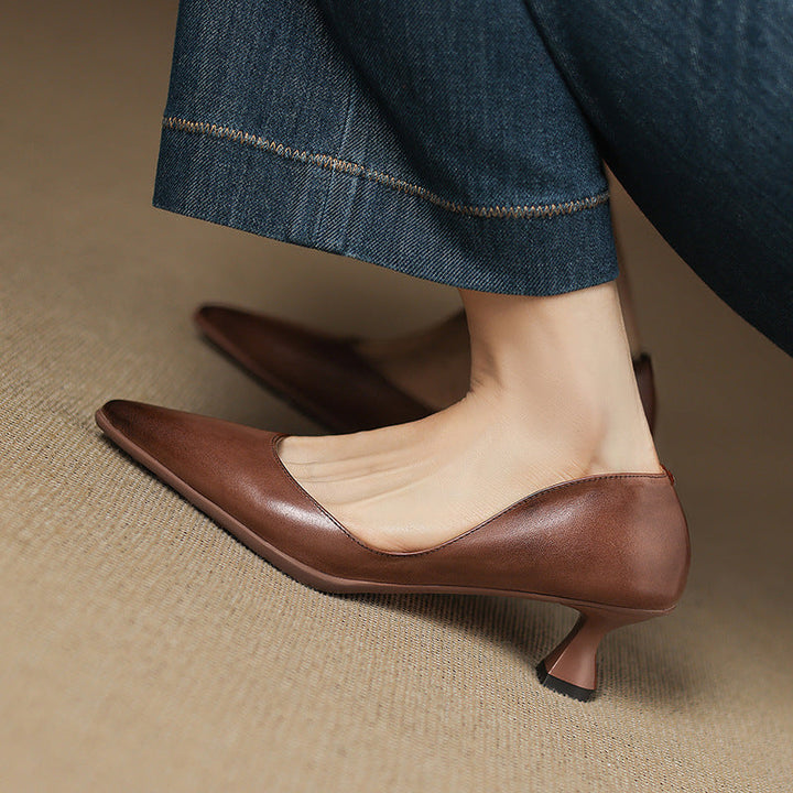 Adeline pointed leather kitten heel pumps, full pair