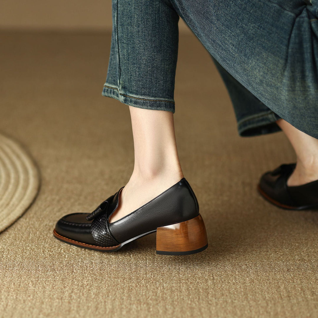 Colette | Bow Leather Loafer Pumps