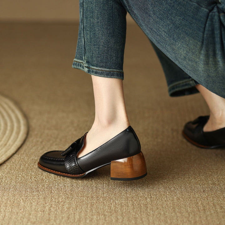 Colette | Bow Leather Loafer Pumps