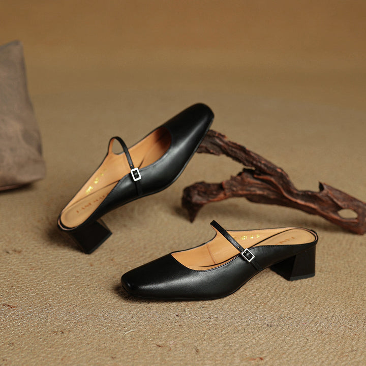 Florence | Square-Toe Leather Block Mules