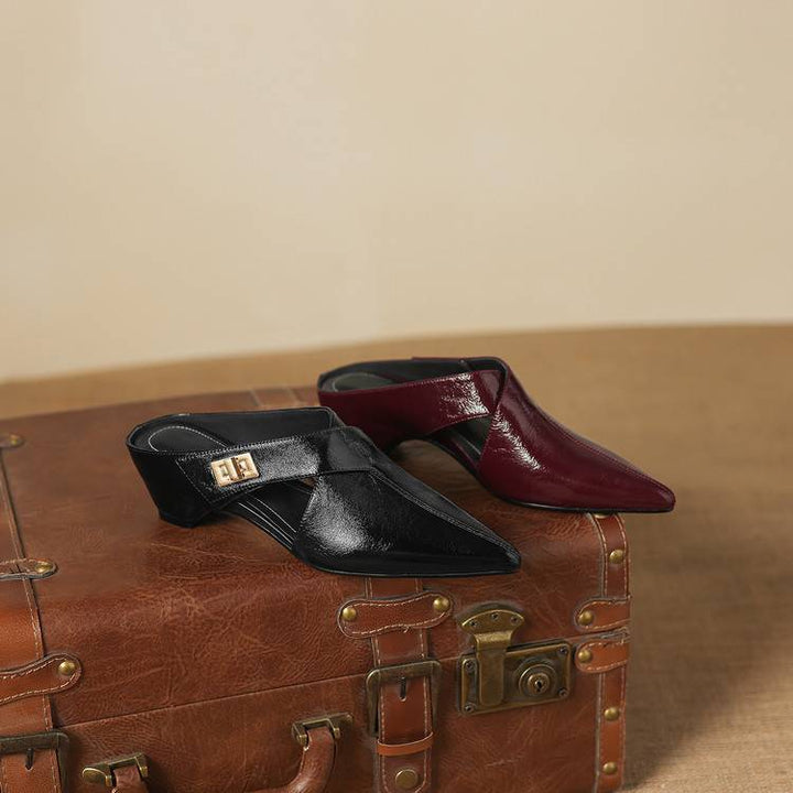 Iris | Pointed Leather Heeled Mules