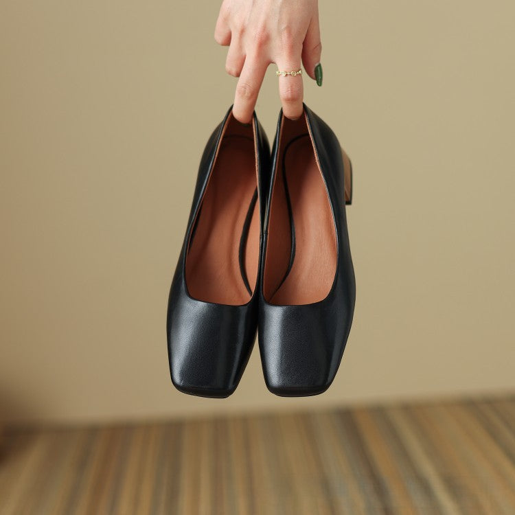 Frances | Square-Toe Leather Low Pumps