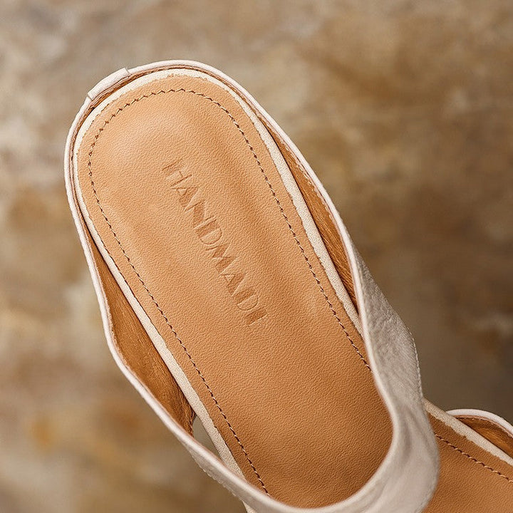 Margaret | Square-Toe Leather Wedge Mules