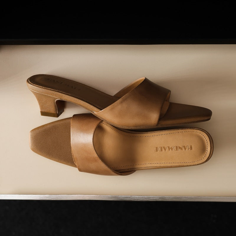 Nadine mules, detail of gathered strap