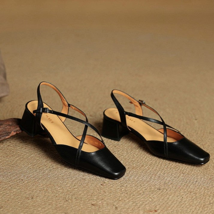Adelaide | Square-Toe Leather Slingback Heels