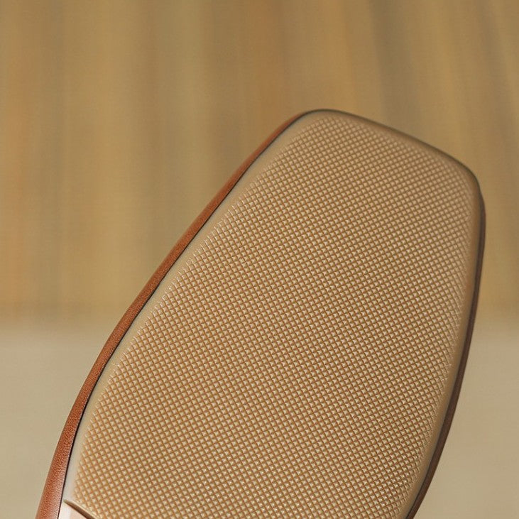 Women's square-toe leather low pumps shown as a pair