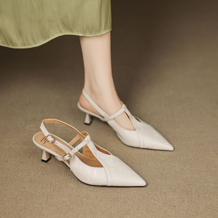 Estelle pointed leather T-bar slingback heels, all three colors