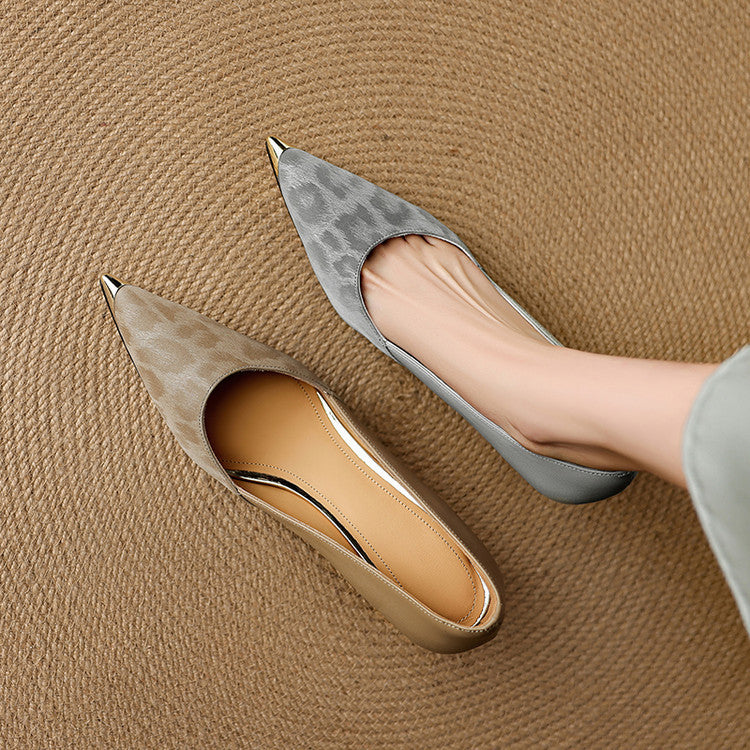 Warm Taupe leopard-toe leather heels, angled studio shot