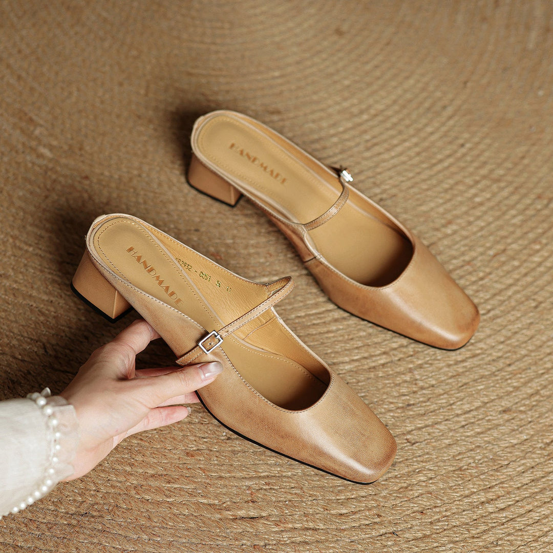 Florence | Square-Toe Leather Block Mules