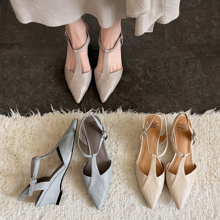 Phoebe | Pointed Leather T-Bar Wedge Heels