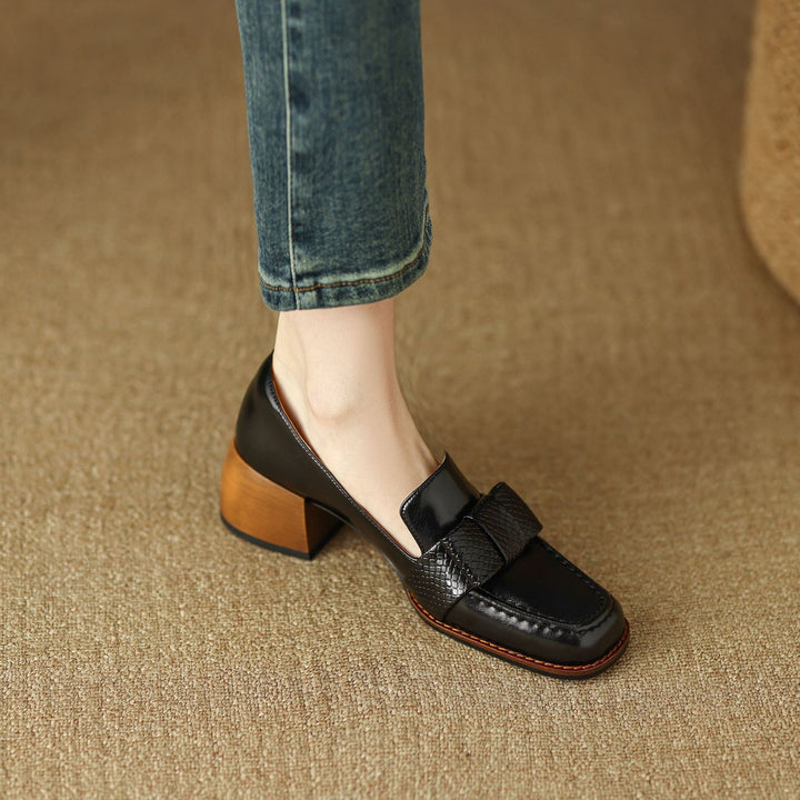 Colette | Bow Leather Loafer Pumps