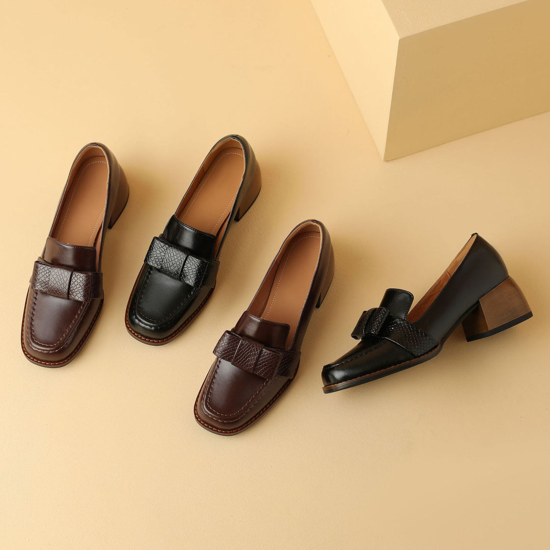 Colette | Bow Leather Loafer Pumps