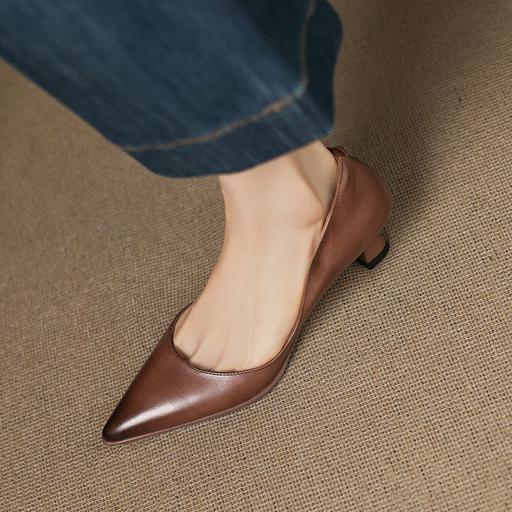 Adeline | Pointed Leather Kitten Heels