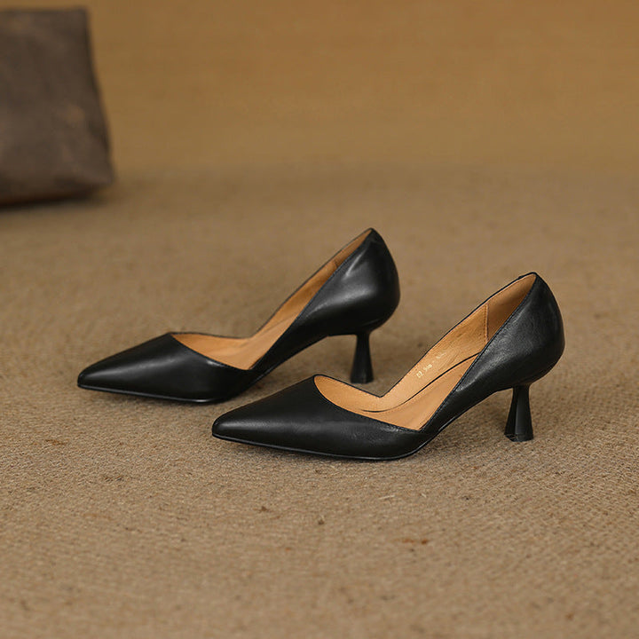 Gretchen | Pointed Leather Mid-Heel Pumps