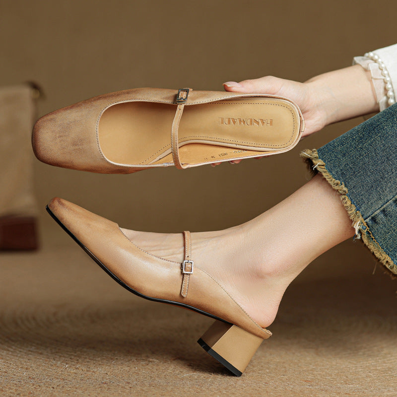 Florence | Square-Toe Leather Block Mules