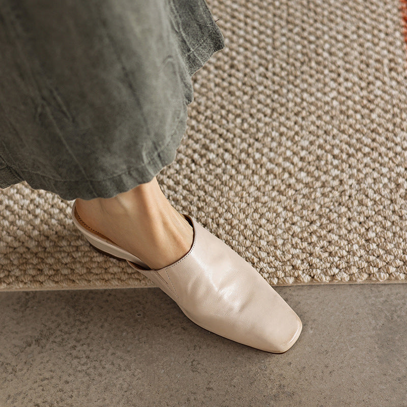 Genevieve leather wedge mules, full pair view
