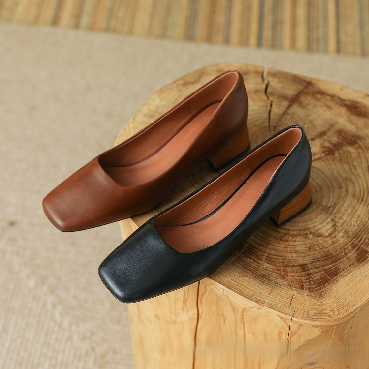 Frances | Square-Toe Leather Low Pumps