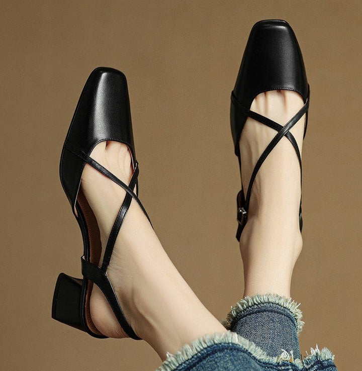 Adelaide | Square-Toe Leather Slingback Heels