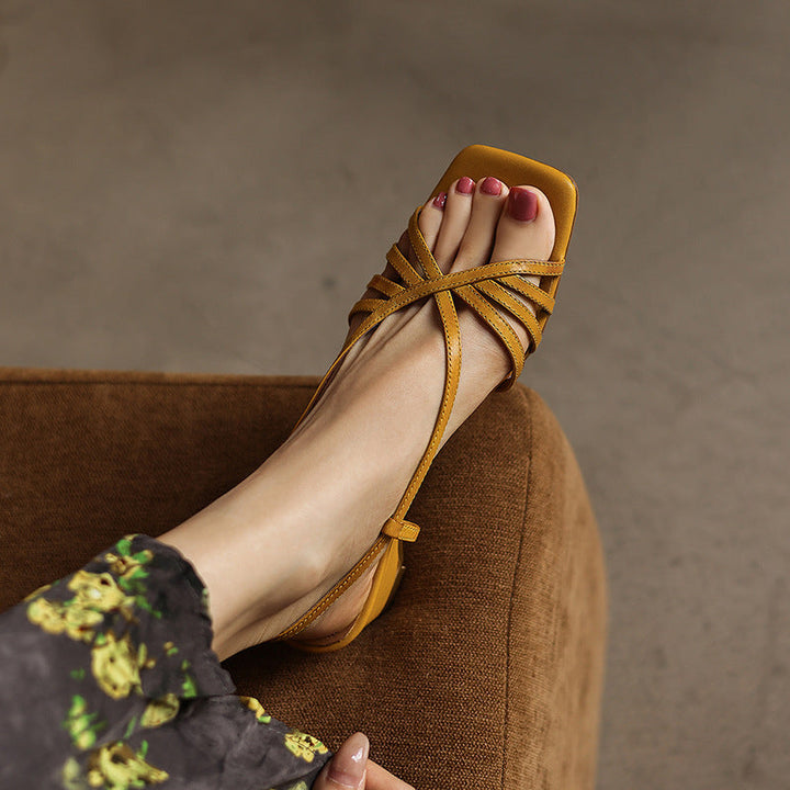 Sandra sandal heels, close-up of fine strappy upper