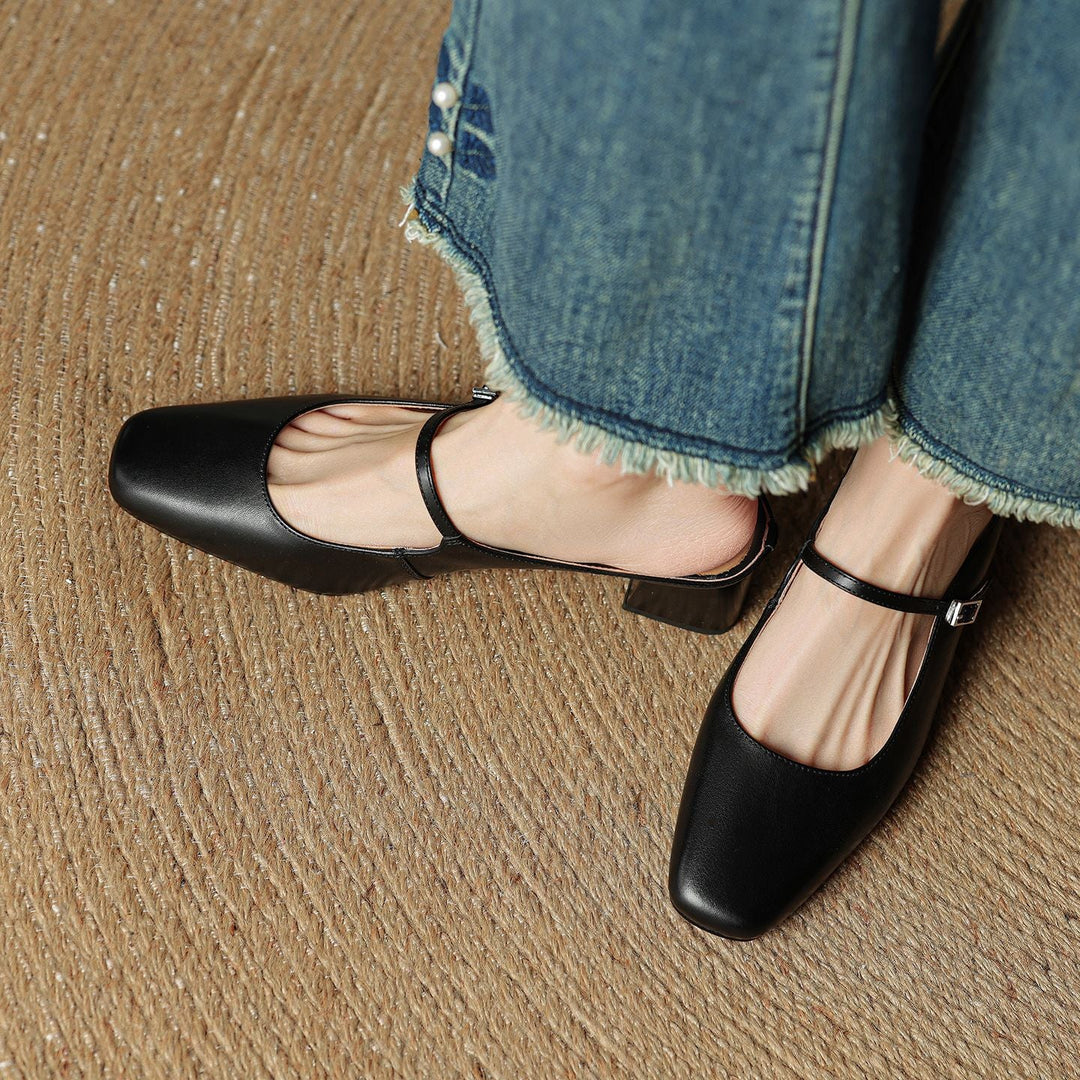 Florence | Square-Toe Leather Block Mules