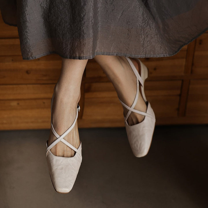 Rosemary | Cross-Strap Leather Slingback Heels