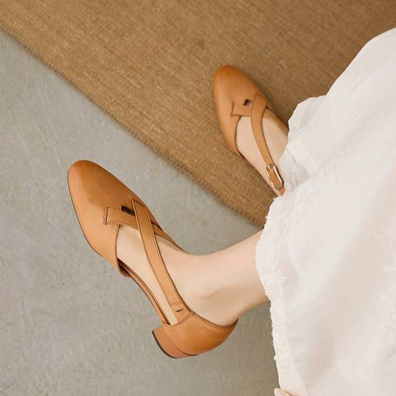 Carol heels, detail of cross-strap and buckle
