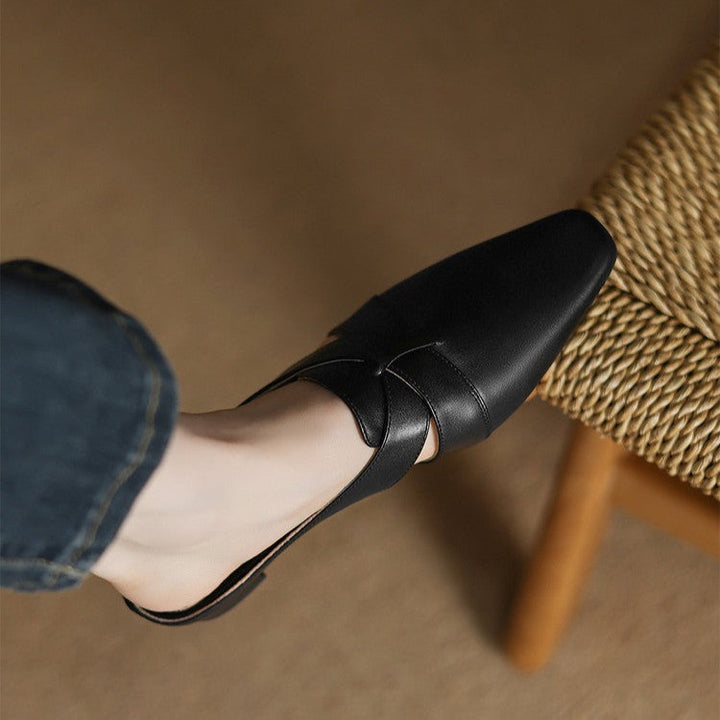 Carmen | Cross-Strap Leather Heeled Mules