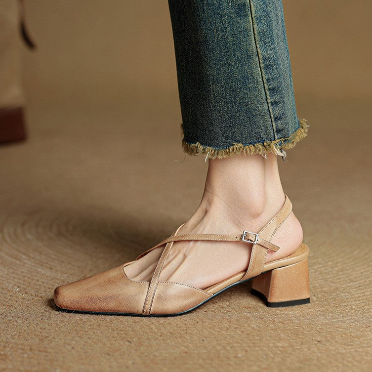 Adelaide square-toe leather slingback, three-quarter view