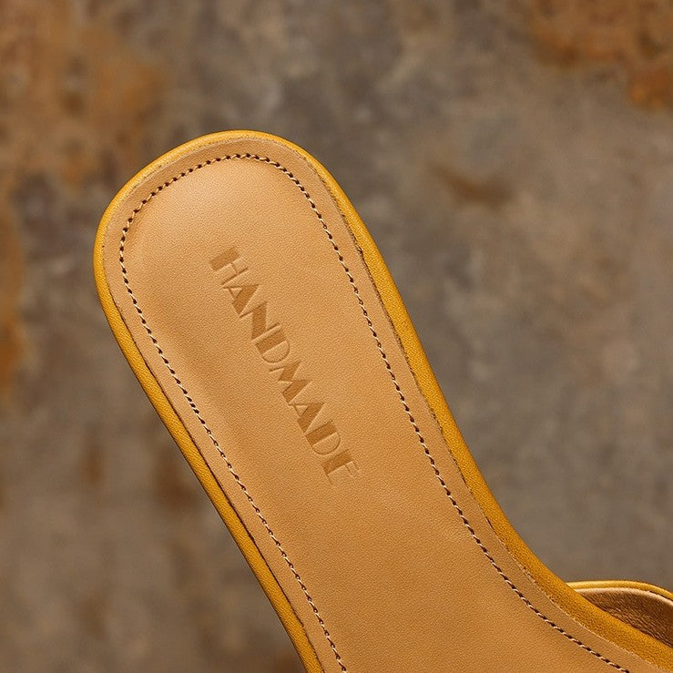 Bernadette | Square-Toe Leather Wedge Mules