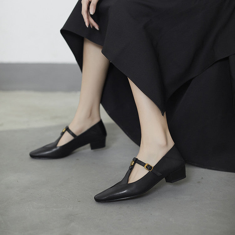 Chestnut Brown Corinne T-strap pumps styled for the office