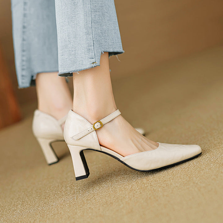Charlene | Square-Toe Leather d'Orsay Heels