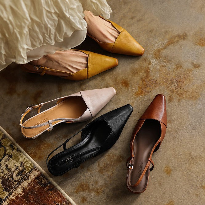 Leather slingback pumps styled with cropped trousers