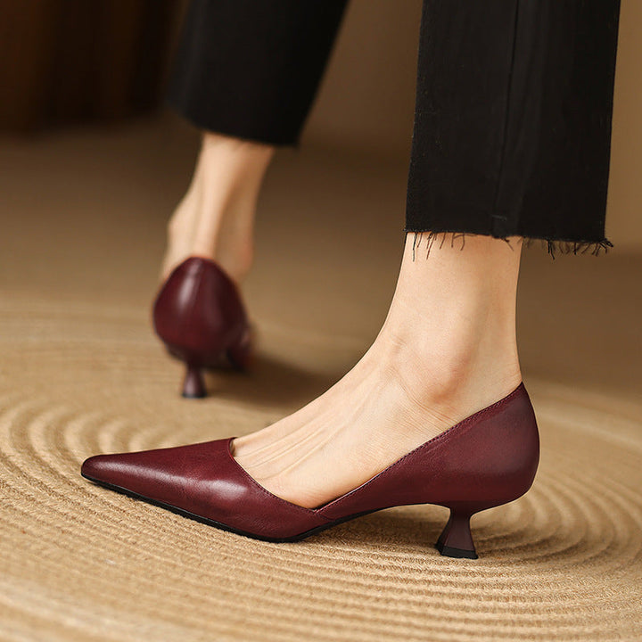 Vivian | Pointed Leather Kitten Heels
