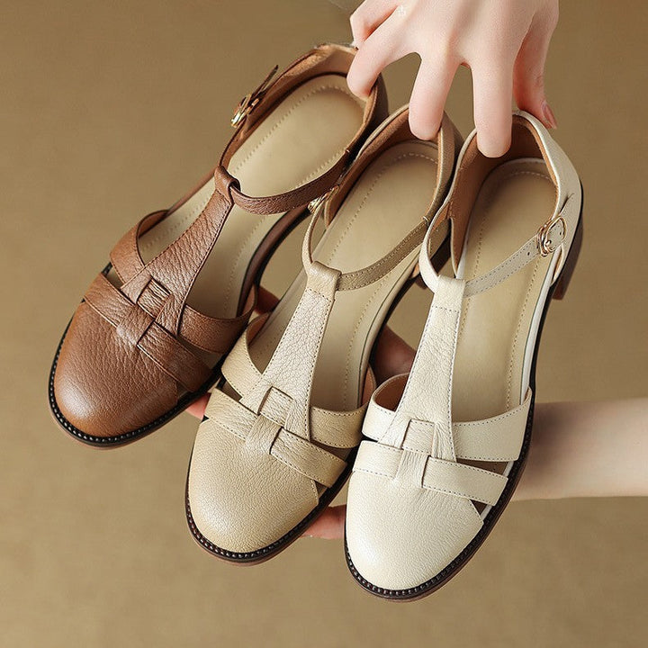 Geraldine heels, front view in Ivory Sand