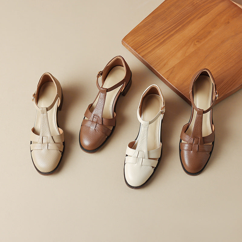 Geraldine | Cutwork Leather T-Bar Heels