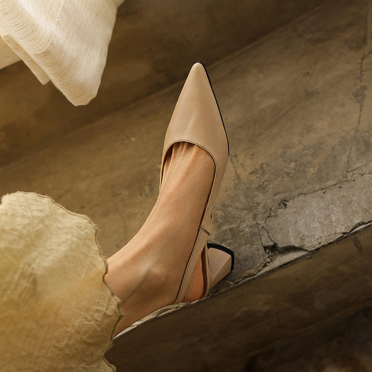 Espresso Brown leather slingback heel, side view of 2.4-inch heel