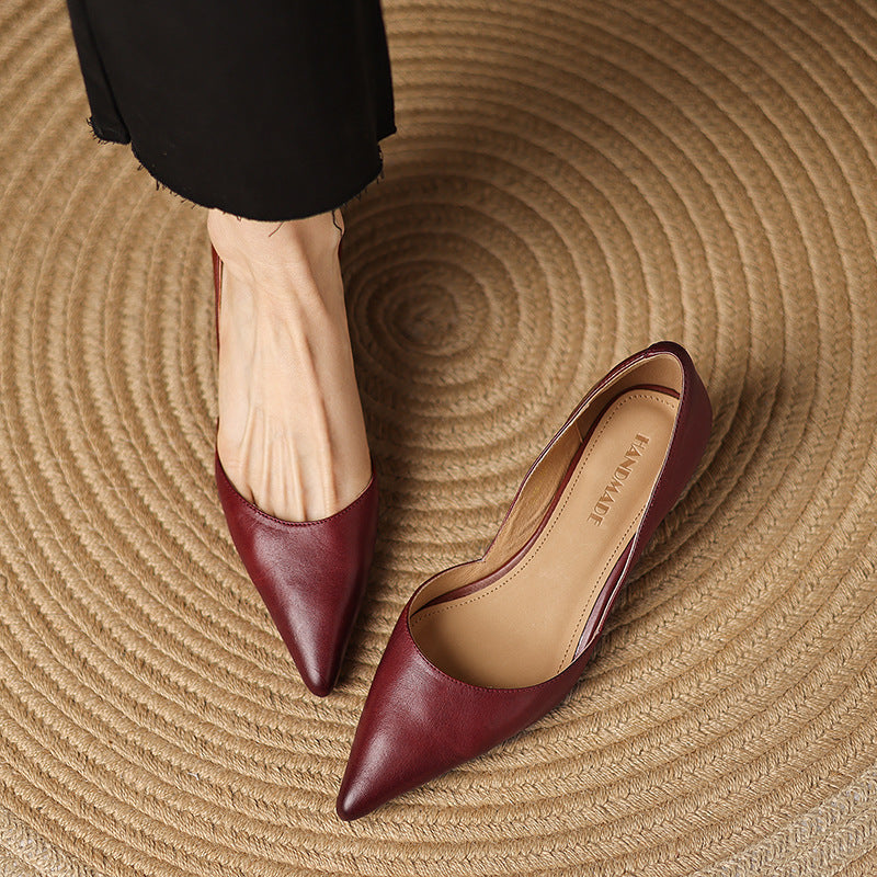 Vivian | Pointed Leather Kitten Heels
