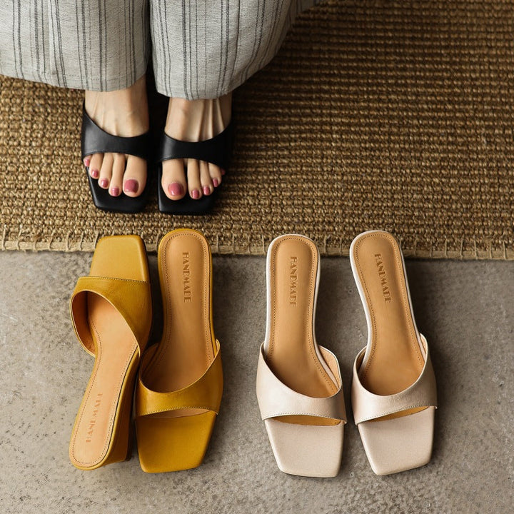 Bernadette mules, cushioned leather insole detail