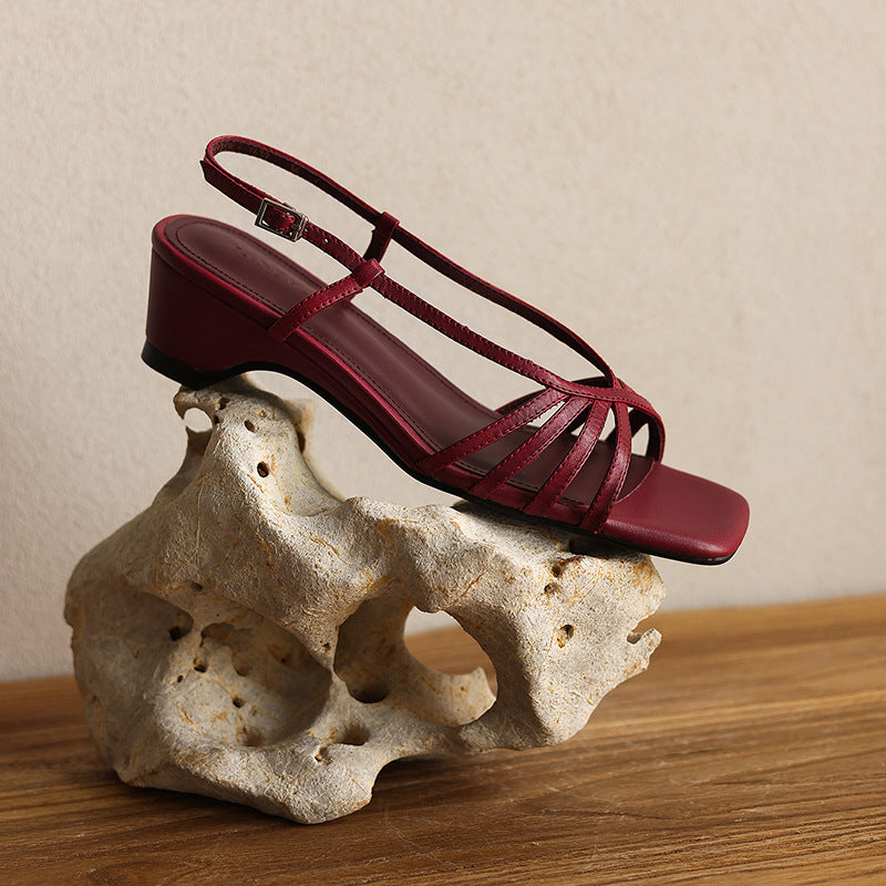 Sandra | Strappy Square-Toe Leather Sandal Heels