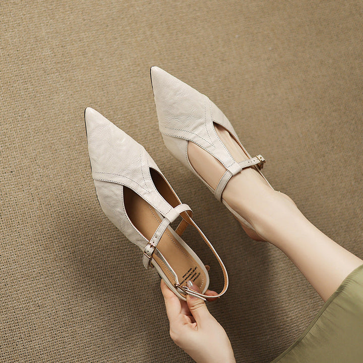 Estelle | Pointed Leather T-Bar Slingback Heels