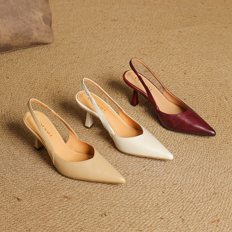 Lucinda | Pointed Leather Slingback Heels