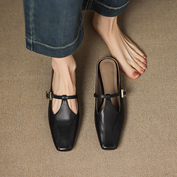 Lydia | Square-Toe Leather Heeled Mules