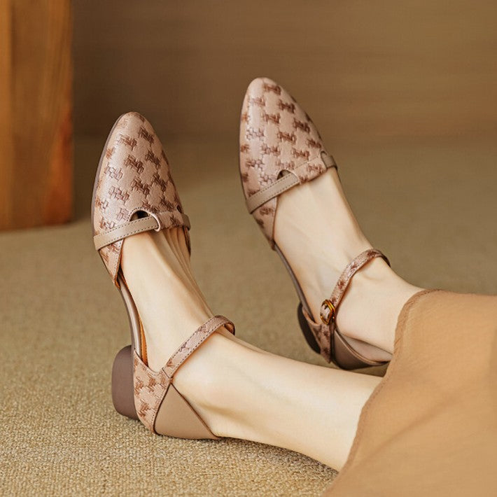 Cynthia Mary-Janes, close-up of woven leather texture