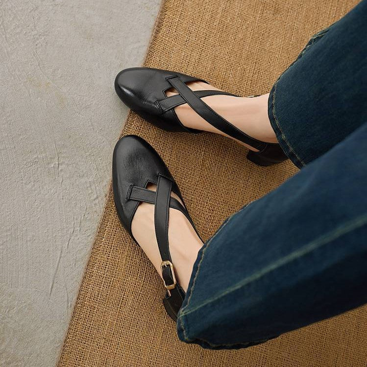 Carol | Cross-Strap Leather Block Heels