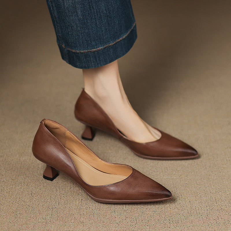 Women's leather kitten heels, front view